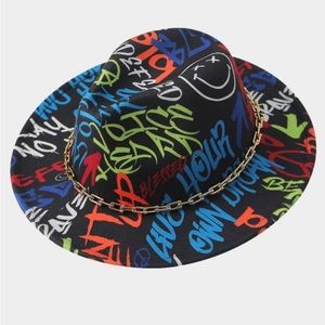 Multicolored Chain Graffiti Printed Fedora